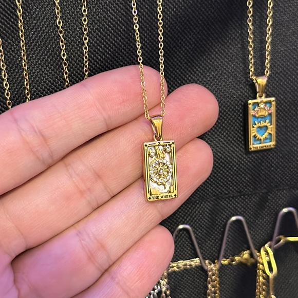 Dainty ‘The Wheel’ Tarot Card Necklace | 316L Stainless Steel, 18k Gold Plated - Picture 3 of 4